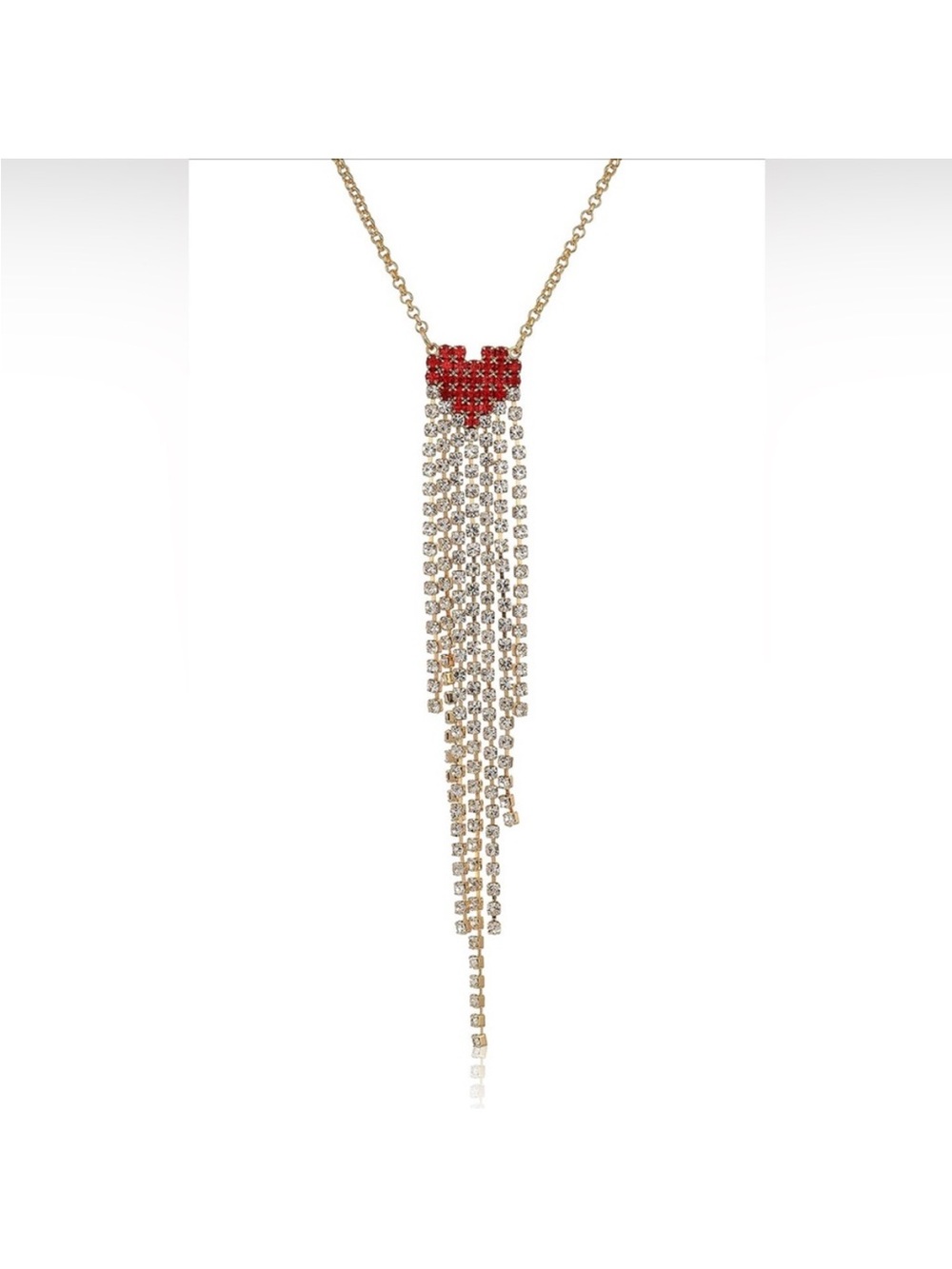 BCBGeneration Gold-Tone Necklace with Red Crystal Heart and Rhinestone Tassel